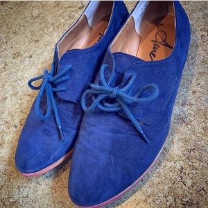 💙Blue velvety shoes, flats with laces💙